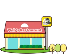 Web's Restaurantと表記のあるレストランと並木のイラスト