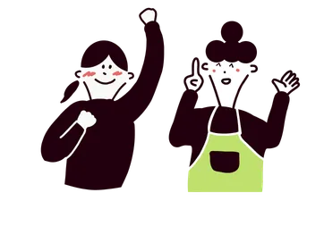 お店の後ろから2人の女性が現れてるイラスト